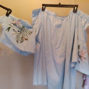 Lane Bryant Off-the-Shoulder Top Embroidered Sleeves